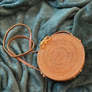 Tan Woven Crossbody Bag with Leather Strap